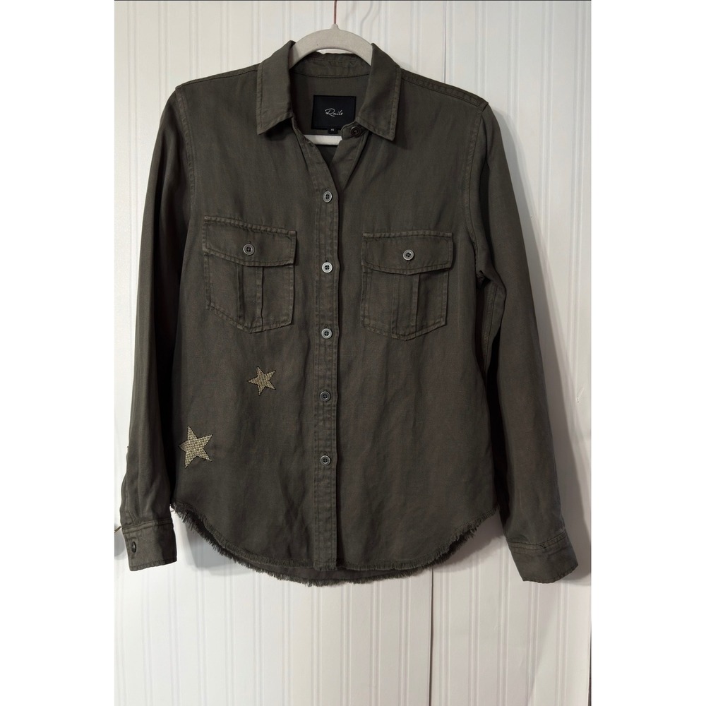 Rails Loren Olive Gold Star Embroidery‎ Utility Shirt Jacket Green XS - Picture 2 of 5